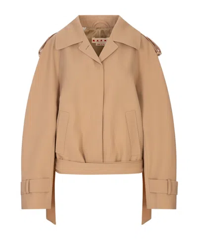 Marni Symbol Short Trench Coat In Neutral