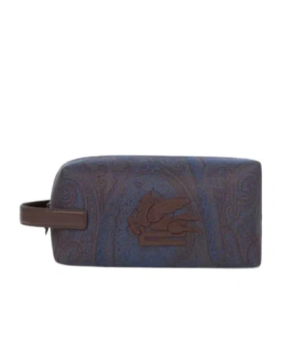 Etro Essential Medium Jacquard Pouch In Blue