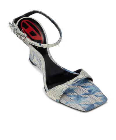 Diesel Jacquard Pattern Open Toe Wedge Sandals In Blue