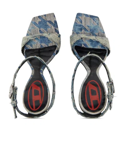 Diesel Jacquard Pattern Open Toe Wedge Sandals In Blue