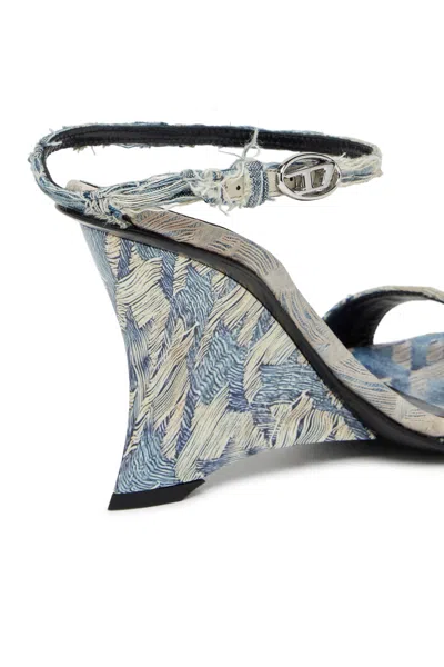 Diesel Jacquard Pattern Open Toe Wedge Sandals In Blue