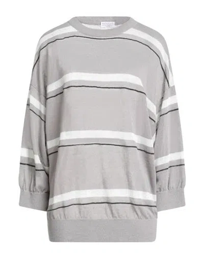 Brunello Cucinelli Woman Sweater Grey Size M Linen, Polyamide In Gray