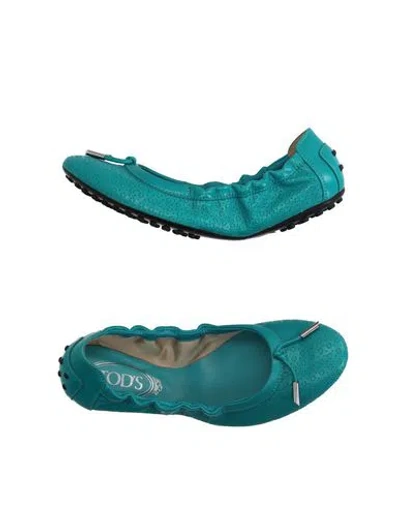 Tod's Woman Ballet Flats Turquoise Size 7 Soft Leather In Blue
