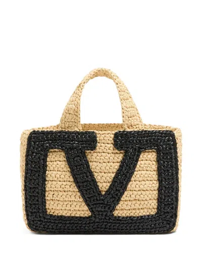 Valentino Garavani Viva Superstar Crochet Small Tote Bag In Neutral