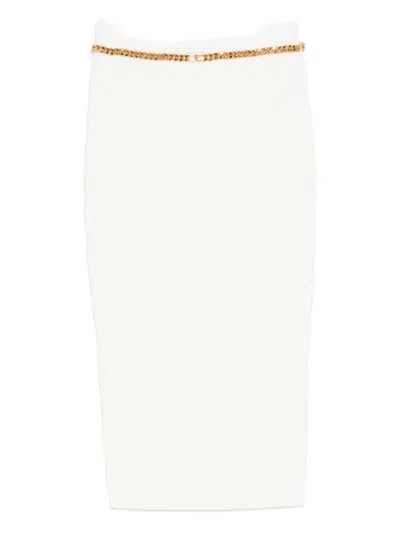 Elisabetta Franchi Knit Skirt With Chain Detail In White