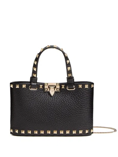 Valentino Garavani Rockstud Mini Shopping Bag In Grainy Calfskin Woman Black Uni