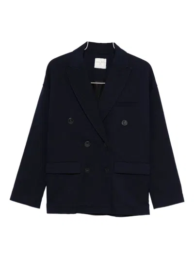 Forte Forte Tailored Double-breasted Jacket Featuring Flap Pockets In Blue