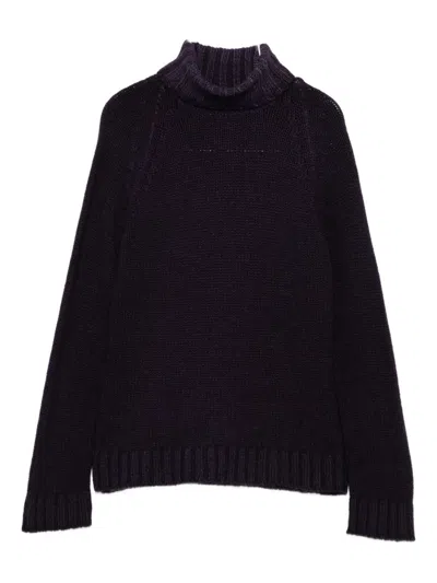 Base Purple Wool Turtle-neck Jumper In Black