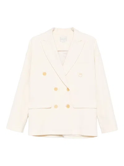 Forte Forte Double-breasted Tailored Jacket Featuring Flap Pockets In Neutral