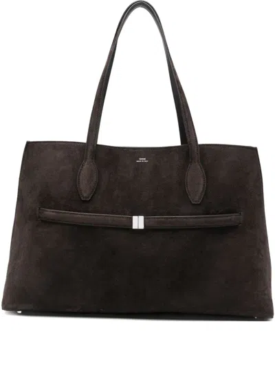 Totême Lounge Large Leather-trimmed Suede Tote In Brown