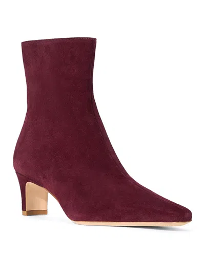 Staud Wally 55 Suede Ankle Boots In Burgundy