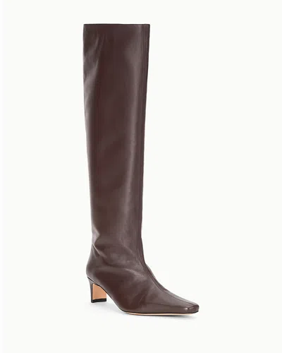 Staud Knee-high Leather Block Heel Boots In Brown