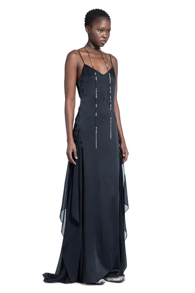 Ann Demeulemeester Ottilie Long Dress In Cady Satin In Black