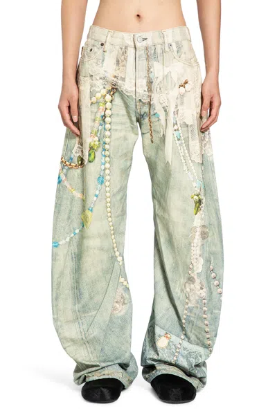 Acne Studios Distressed Printed Barrel-leg Jeans In Green