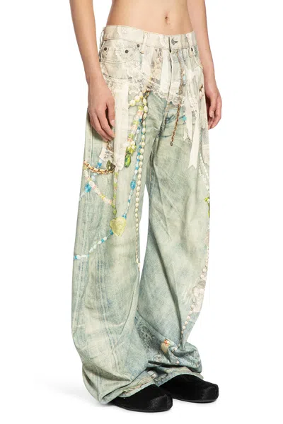 Acne Studios Distressed Printed Barrel-leg Jeans In Green