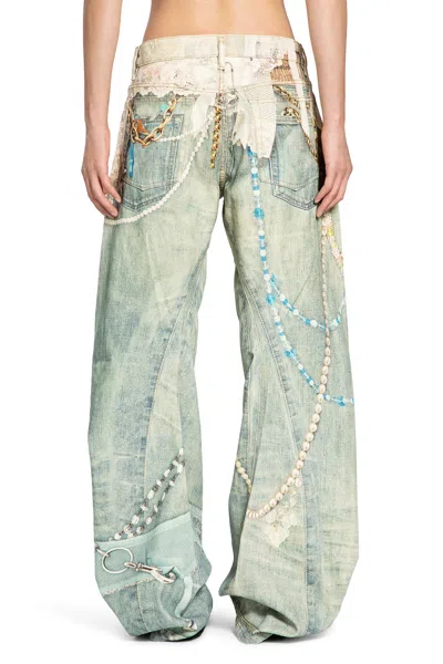Acne Studios Distressed Printed Barrel-leg Jeans In Green