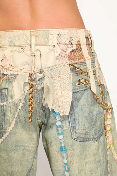 Acne Studios Distressed Printed Barrel-leg Jeans In Green