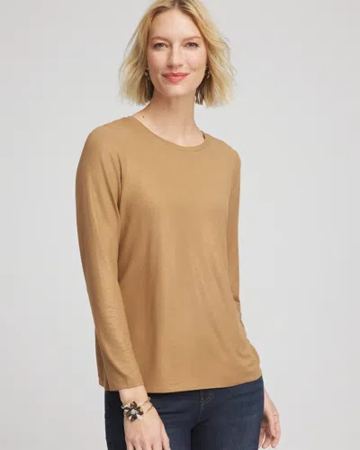 Chico's Touch Of Cool Foil Long Sleeve Layering Tee In Caramel Apple