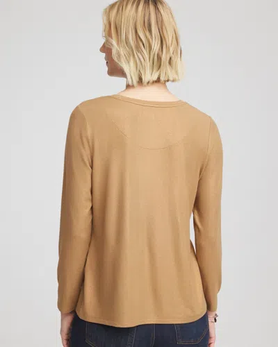Chico's Touch Of Cool Foil Long Sleeve Layering Tee In Caramel Apple