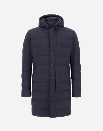 Herno Midnight Blue Polyester Down Jacket In Animal Print