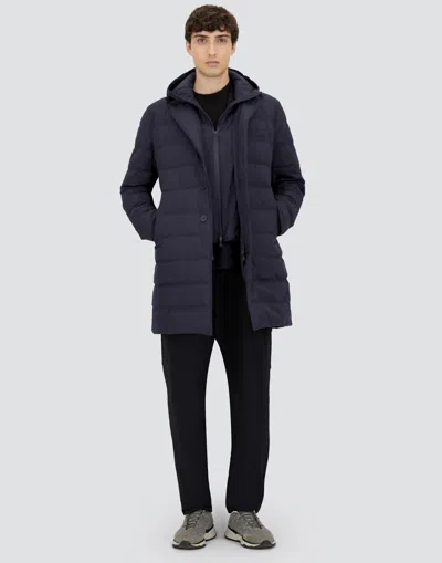 Herno Midnight Blue Polyester Down Jacket In Animal Print