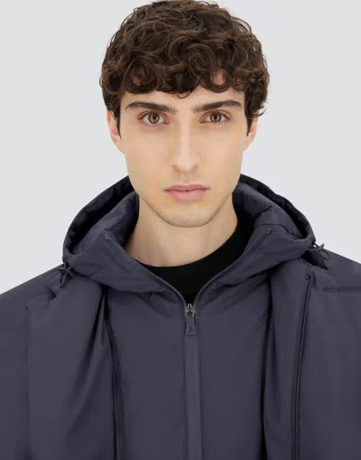 Herno Midnight Blue Polyester Down Jacket In Animal Print