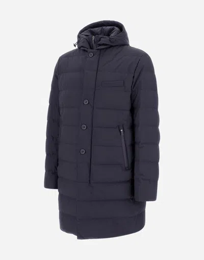 Herno Midnight Blue Polyester Down Jacket In Animal Print