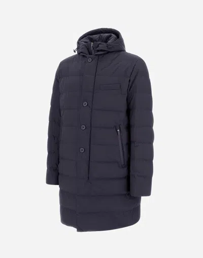 Herno Midnight Blue Polyester Down Jacket In Animal Print