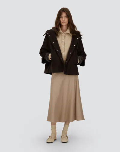 Herno Pure Cashmere Cape With Ultralight Nylon Sleeves And Cozy Hood In Brown