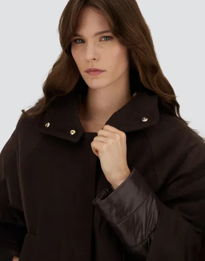 Herno Pure Cashmere Cape With Ultralight Nylon Sleeves And Cozy Hood In Brown