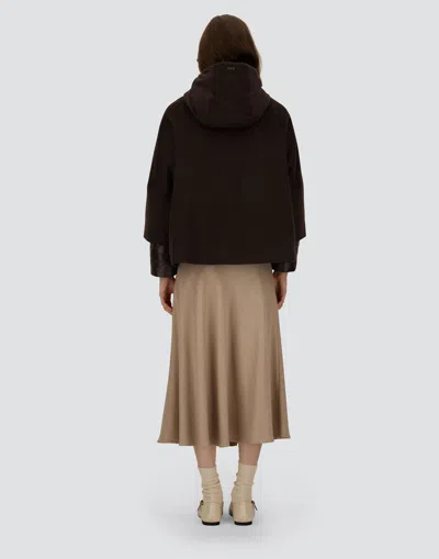 Herno Pure Cashmere Cape With Ultralight Nylon Sleeves And Cozy Hood In Brown
