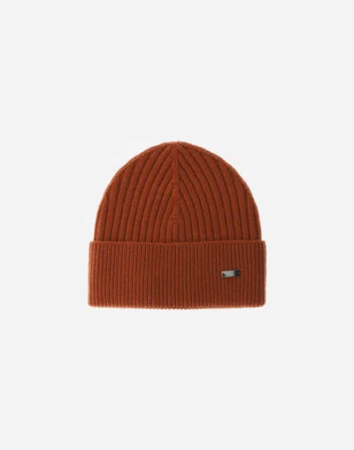 Herno Beanie In Double Rib Wool In Brown