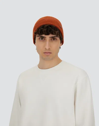 Herno Beanie In Double Rib Wool In Brown