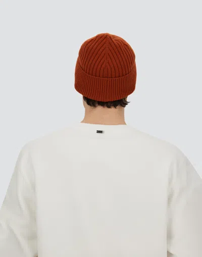 Herno Beanie In Double Rib Wool In Brown