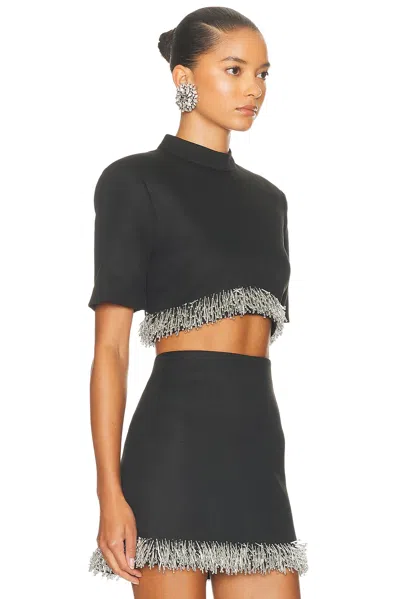 Simkhai Jalen Beaded Short-sleeve Crop Top In Black