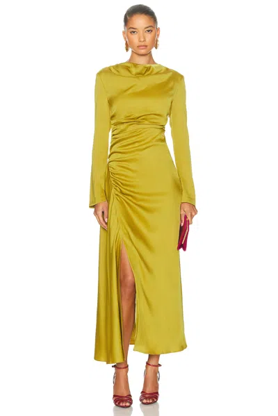 Simkhai Odessa Draped Gathered Satin Midi Dress In Green