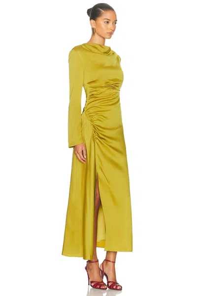 Simkhai Odessa Draped Gathered Satin Midi Dress In Green