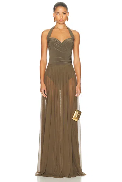 Norma Kamali For Fwrd Cayla Flared Gown In Brown