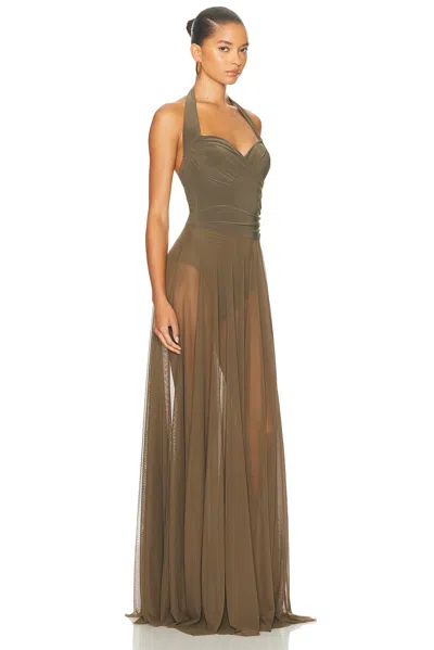 Norma Kamali For Fwrd Cayla Flared Gown In Brown