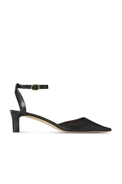 The Row Carla Square Toe Velvet Ankle Strap Sandal In Black