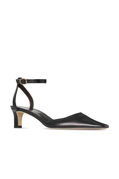 The Row Carla Square Toe Velvet Ankle Strap Sandal In Black