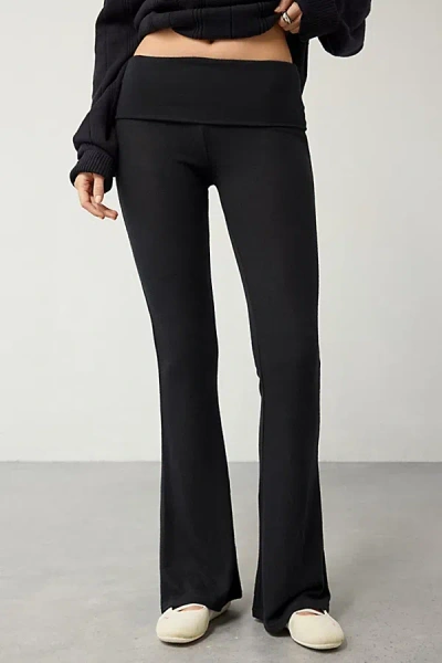 Out From Under Stay At Home Foldover Flare Legging Pant In Black, Women's At Urban Outfitters In Black