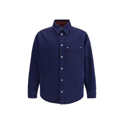 Gucci Blue Jacket With Classic Collar And Reversible Design In Cotton Man In Multi