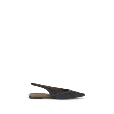 Brunello Cucinelli Denim Slingback Ballerinas In Gray