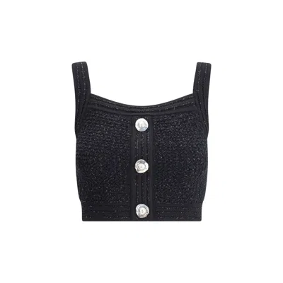 Balmain Tweed Crop Top In Black