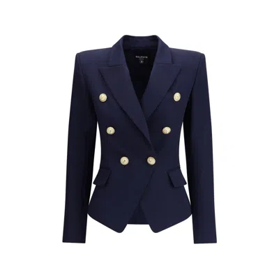 Balmain Structured Double-breasted Blazer Peak Lapels In Black