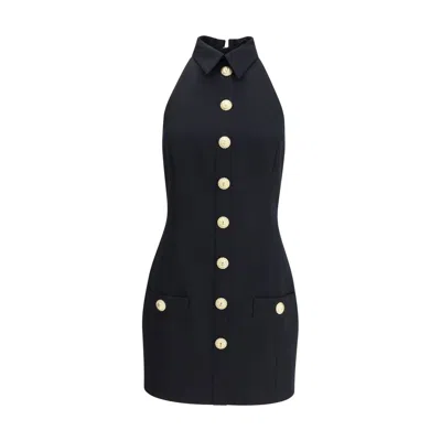 Balmain Black Wool Mini Dress In Black