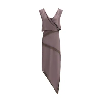 Attico Asymmetrical Midi Dress In Brown