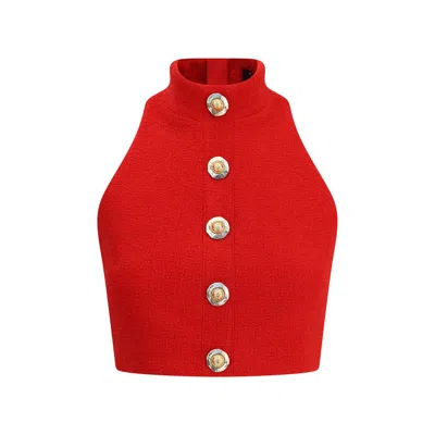 Balmain Wool Crop Top In Red