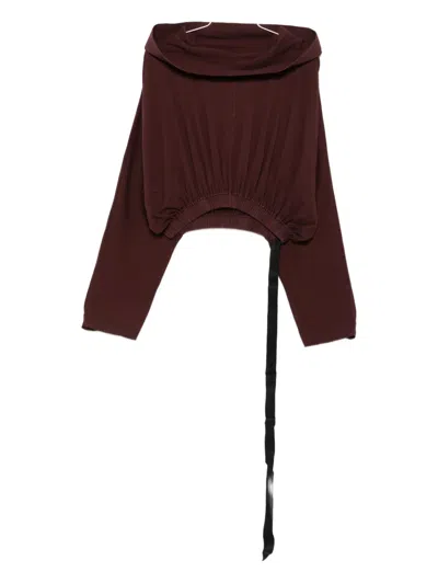 Rick Owens Drkshdw Hooded Cropped Tunic Drawstring Detail In Red